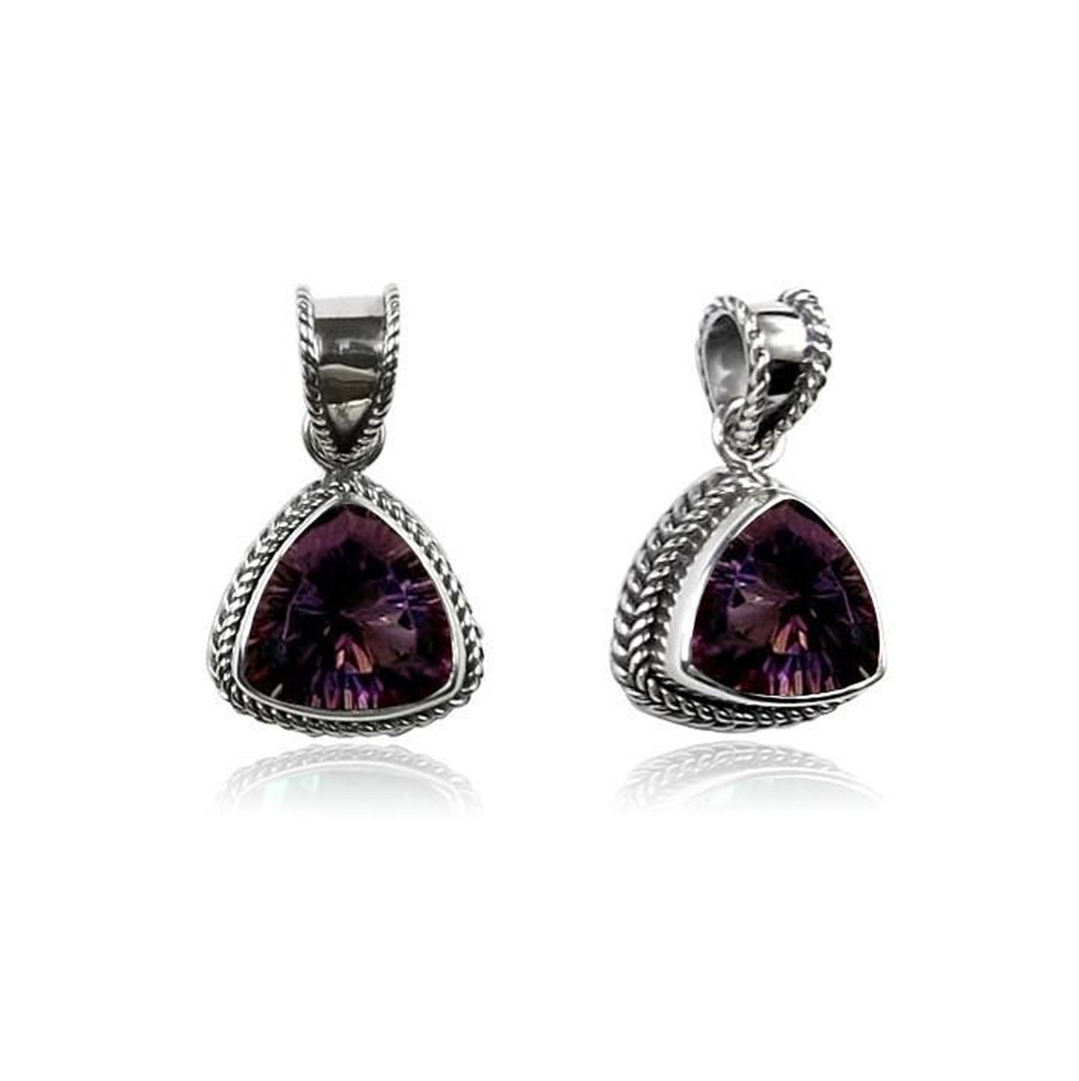 Trillion-faceted Mystic Topaz sterling silver pendant. 