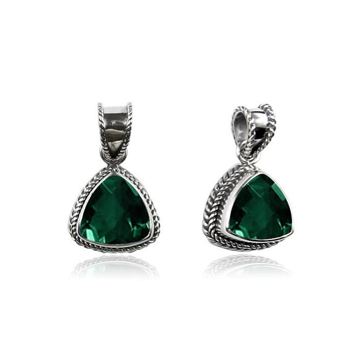 Trillion-shaped Green Quartz sterling silver pendant. 