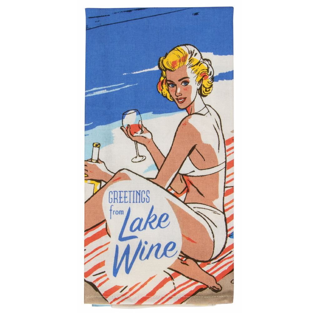 Blue Q Kitchen Dish Towel - Greetings From Lake Wine 