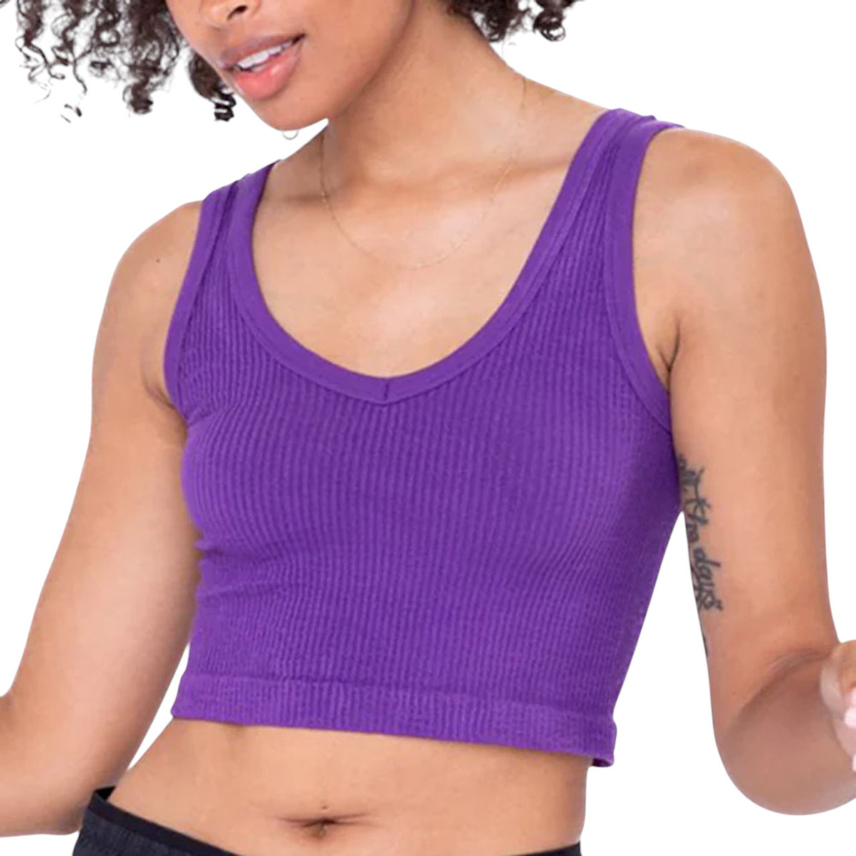 Ribbed Seamless Cropped Tank Top  - Royal Purple 