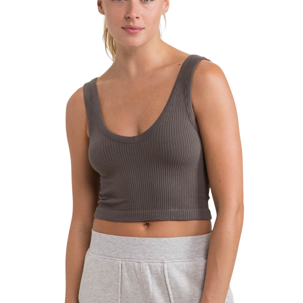 Ribbed Seamless Cropped Tank Top  - Olive 21 