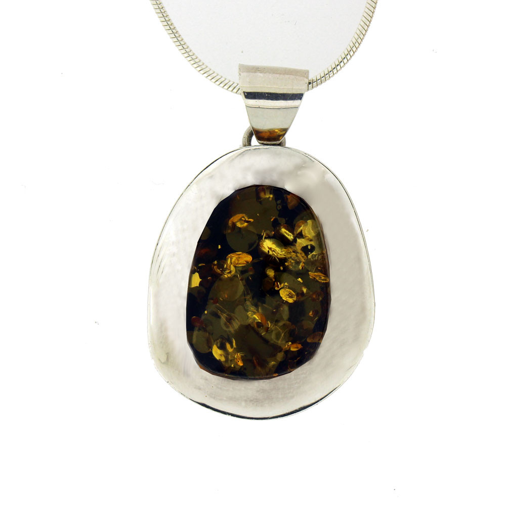 Green Amber sterling silver pendant.