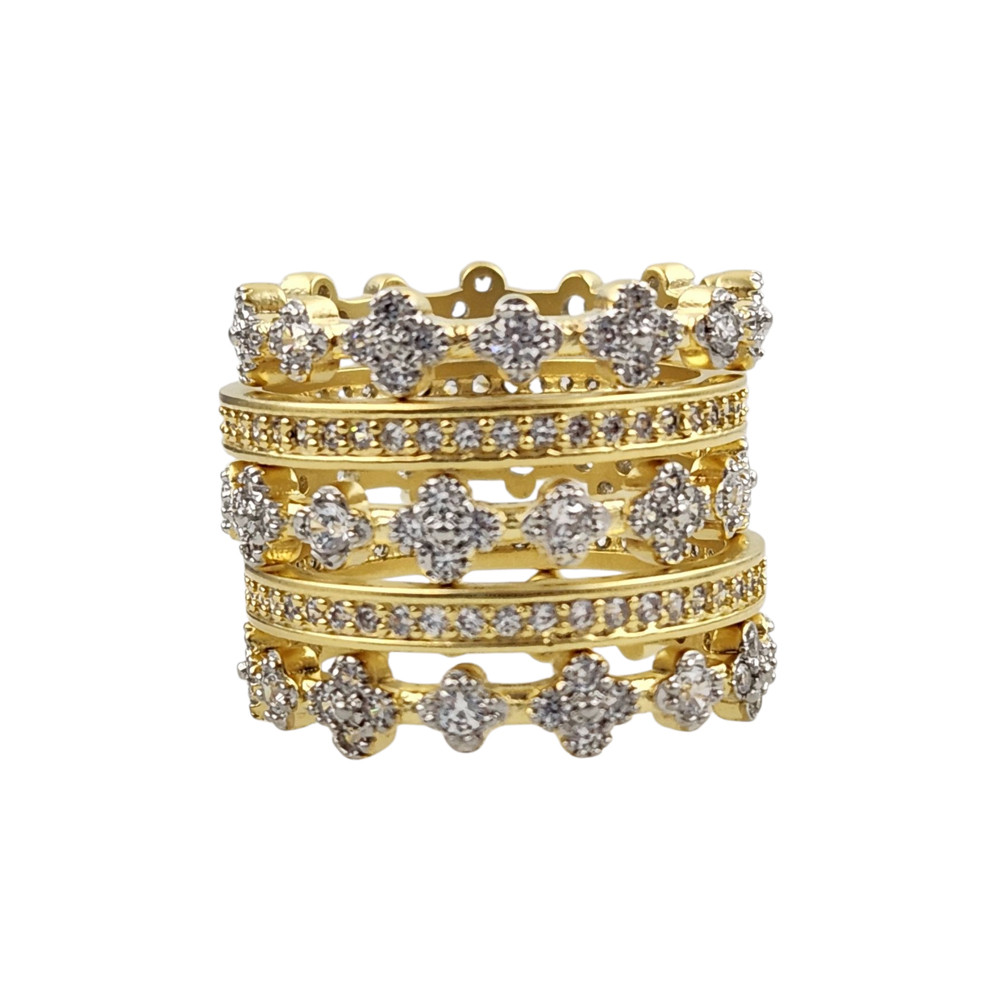 Five rings 14kt gold-plated with Pave CZ detail. 