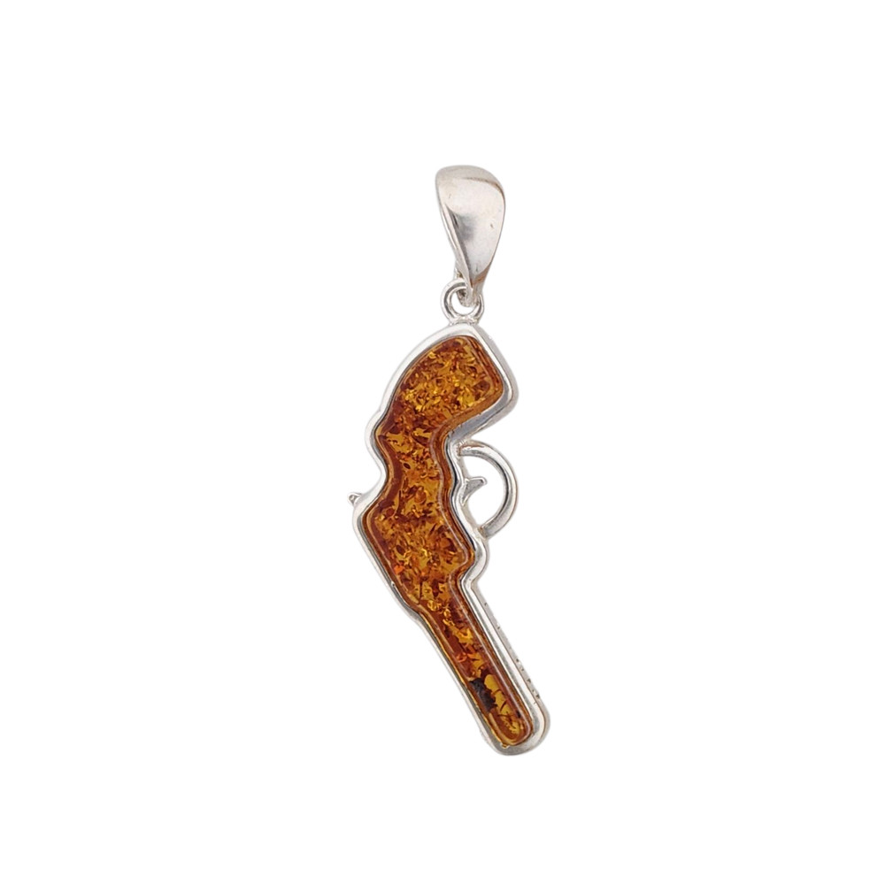 Cognac brown Amber sterling silver gun pendant. 