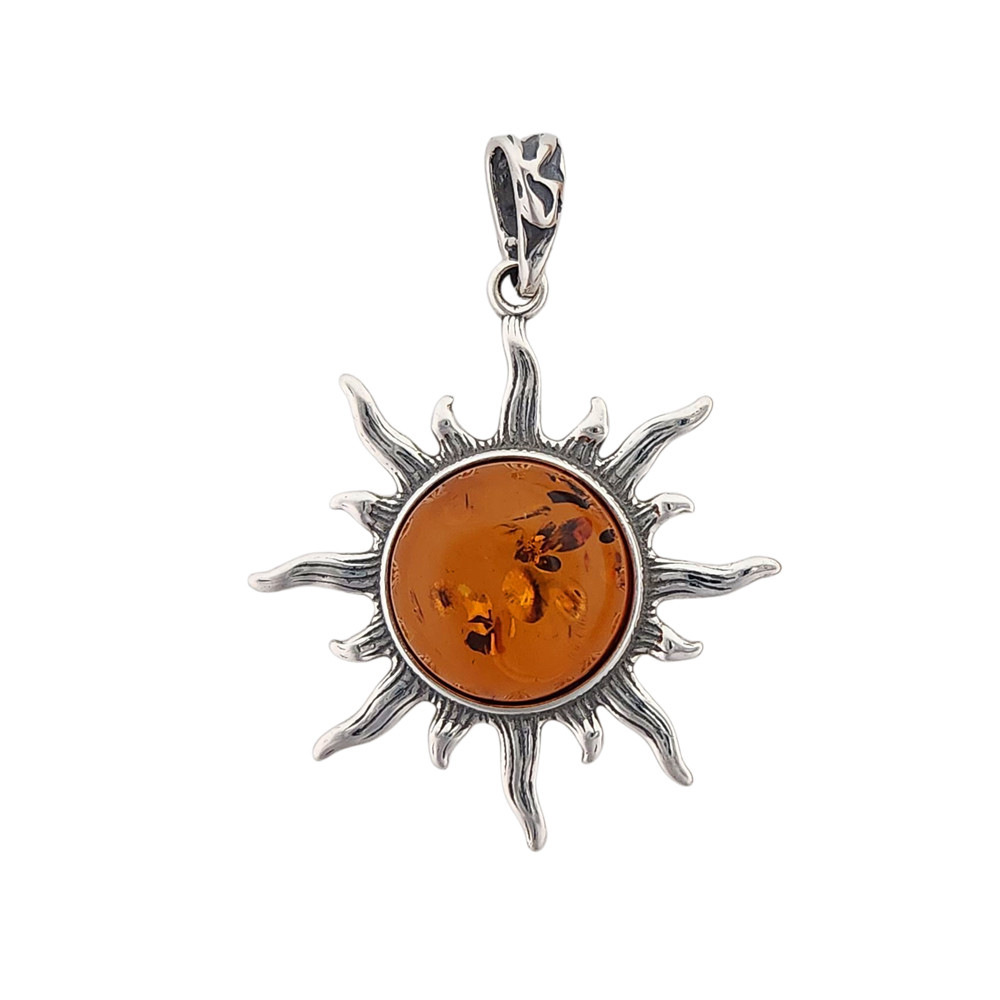 Amber sun sterling silver pendant. 