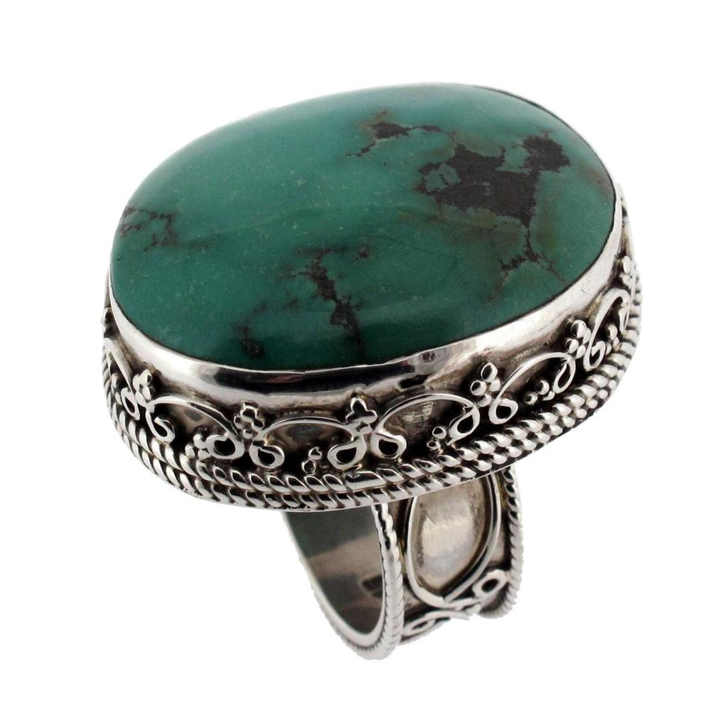 Blue Turquoise Ring Sterling Silver Size 7 Gemstone Bali Detail Design