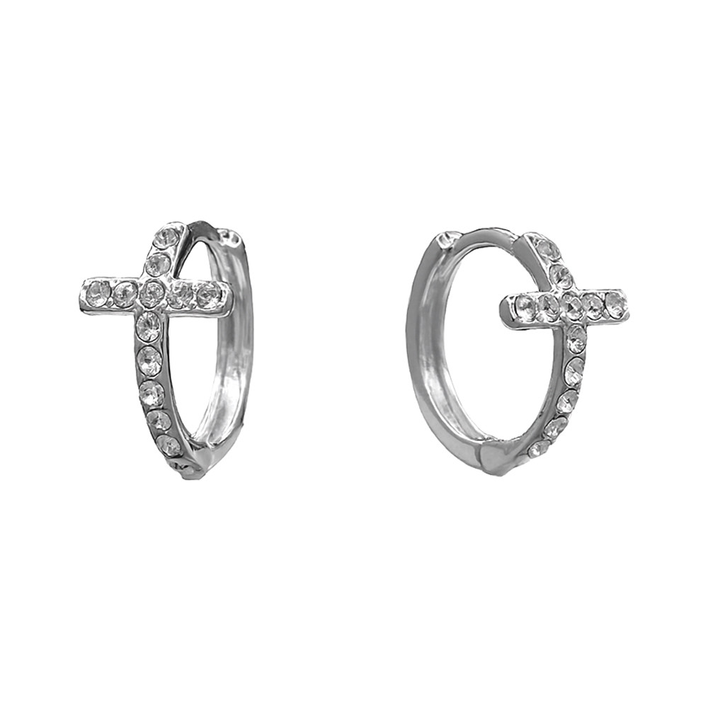Sterling silver cross huggie hoop earrings. 