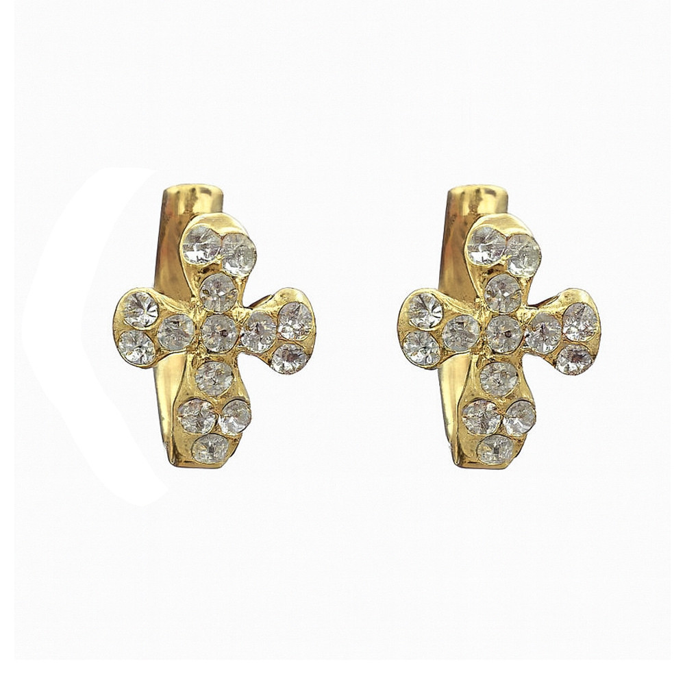 14kt. Gold plated cross huggie earrings.