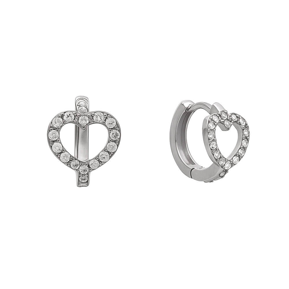 Sterling silver heart huggie earrings with Cubic Zirconia. 