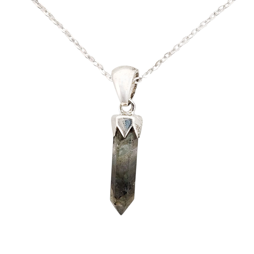 Labradorite crystal point sterling silver necklace. 