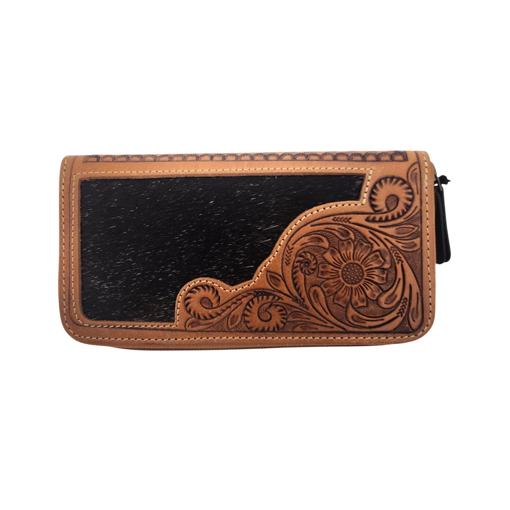 Myra Pecos Creek Trail Hair-on leather zip-around wallet. 