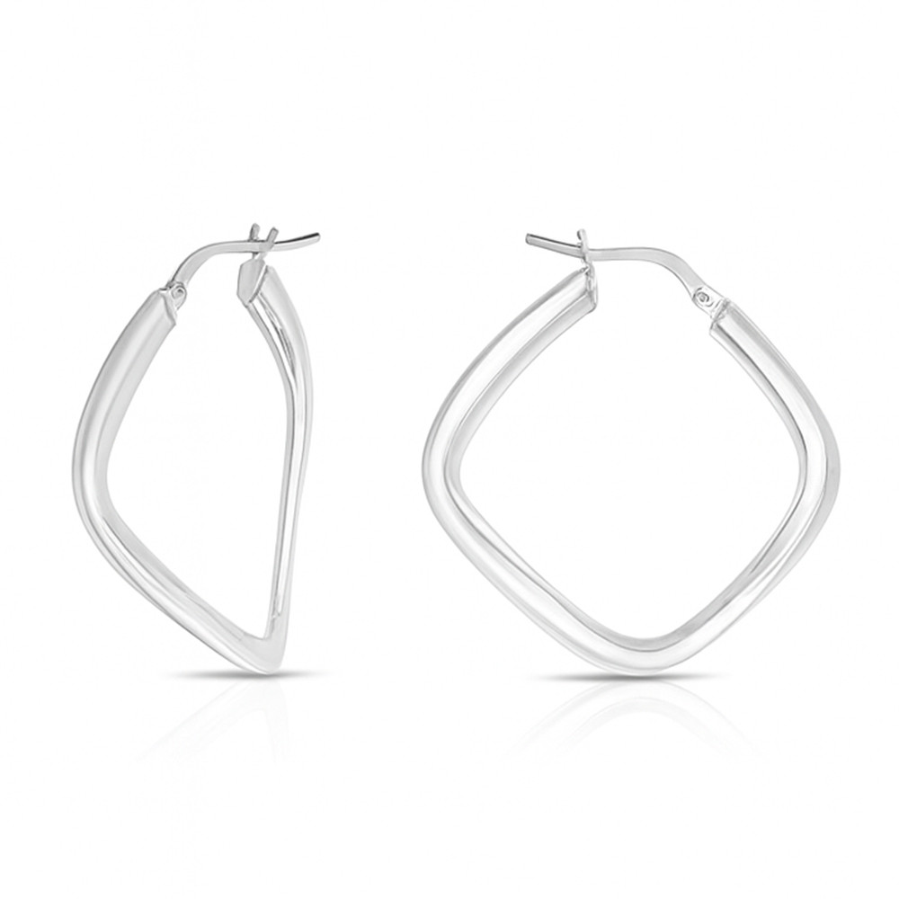 Italian Sterling Silver Square Flat Wavy Hoop Earrings – Anti-Tarnish Finish