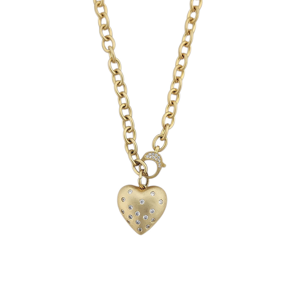 Gold-plated heart necklace with CZ Pave accents. 