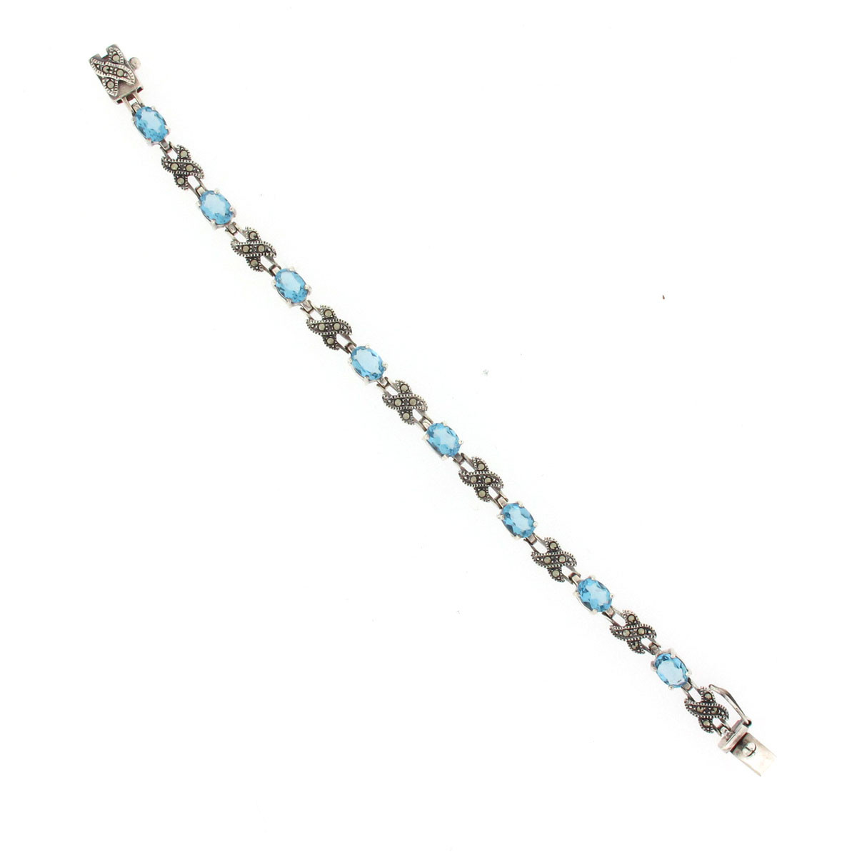 Blue CZ Marcasite sterling silver bracelet.