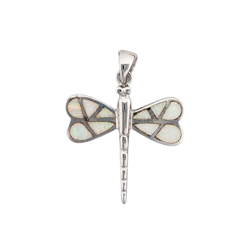Lab Opal sterling silver Dragonfly pendant. 