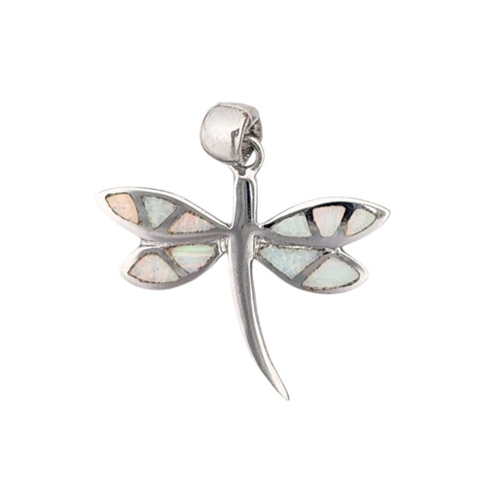 Dragonfly sterling silver lab-created opal pendant. 