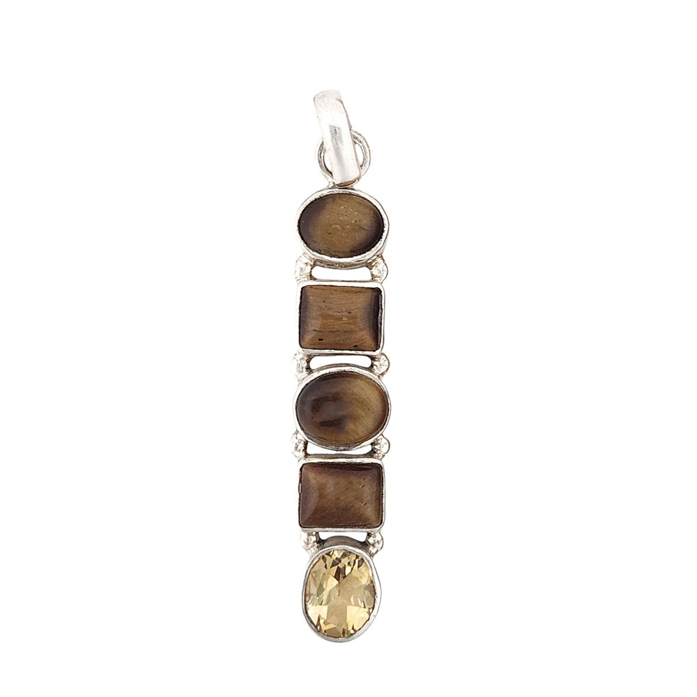 Tigers Eye and Citrine sterling silver pendant. 