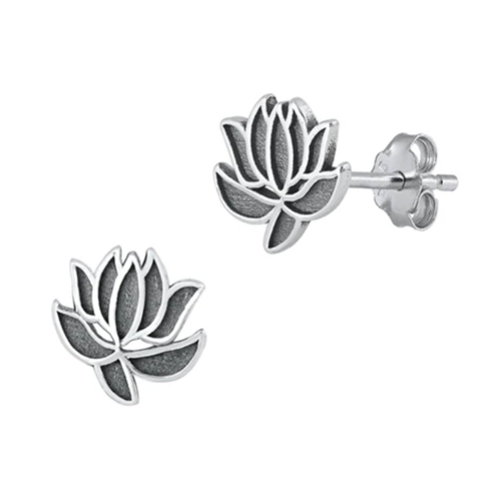 Lotus flower stud earrings sterling silver. 