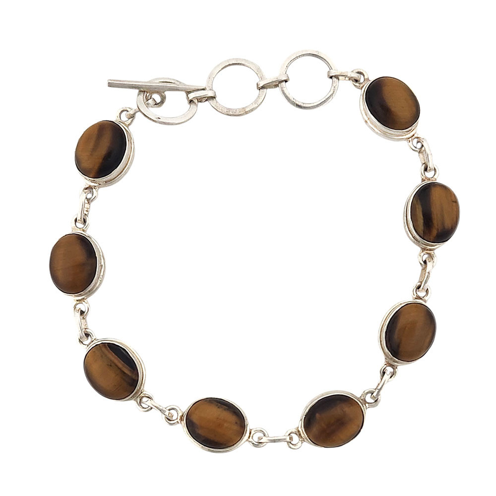 Oval Tigers Eye sterling silver bracelet. 