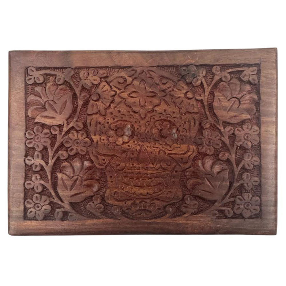 Hand-Carved Wood Trinket Box - Sugar Skull  