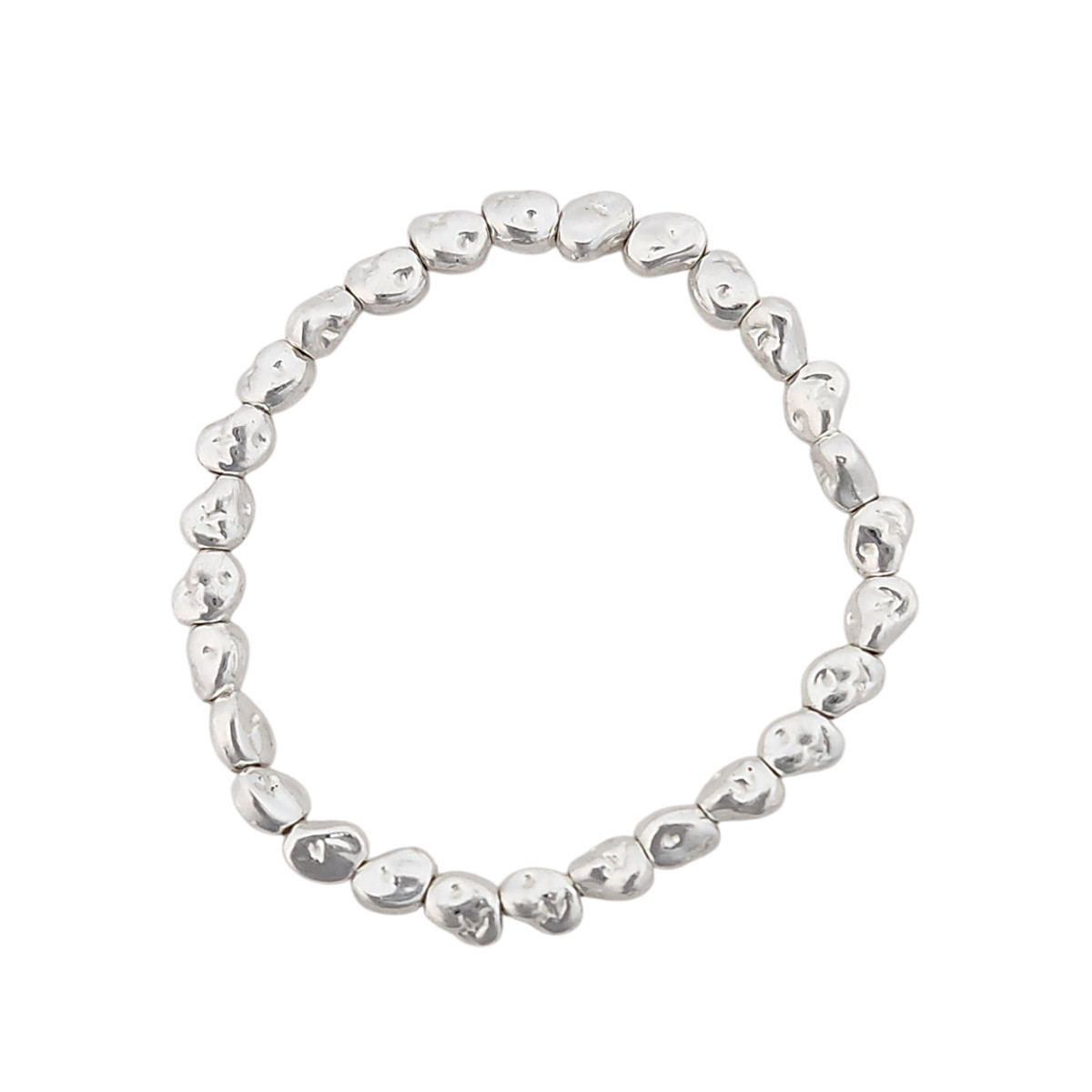 Nugget silver alloy beaded elastic bracelet. 
