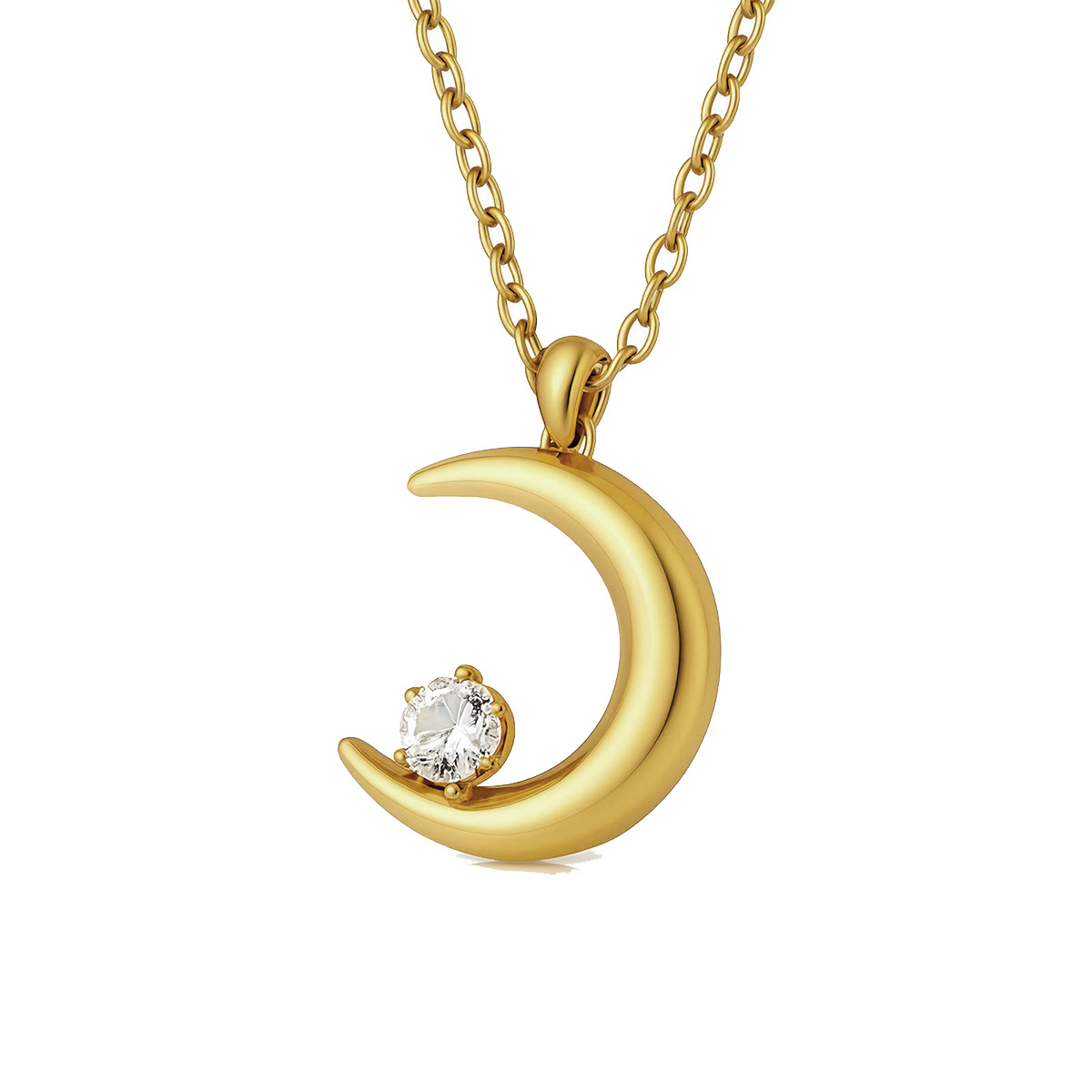 18Kt gold plated moon with CZ necklace. 