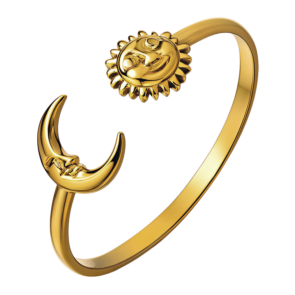 Adjustable Sun & Moon Ring – 18K Gold Plated Celestial Open Band Ring
