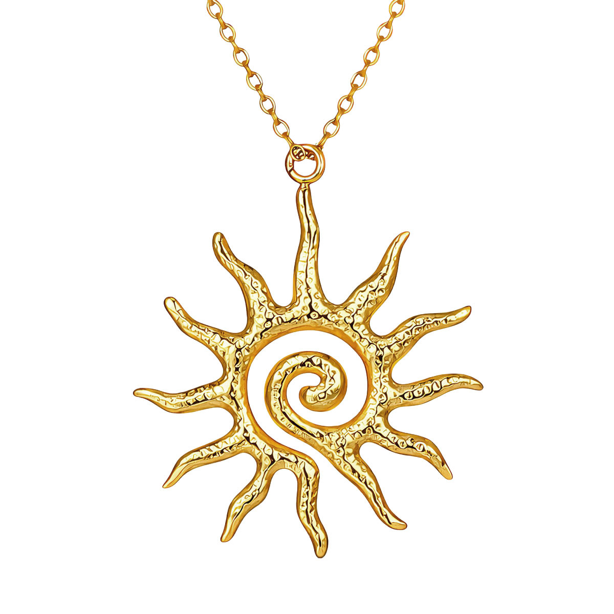 Gold Sun Pendant Necklace – Stainless Steel Gold Plated Celestial Statement Necklace