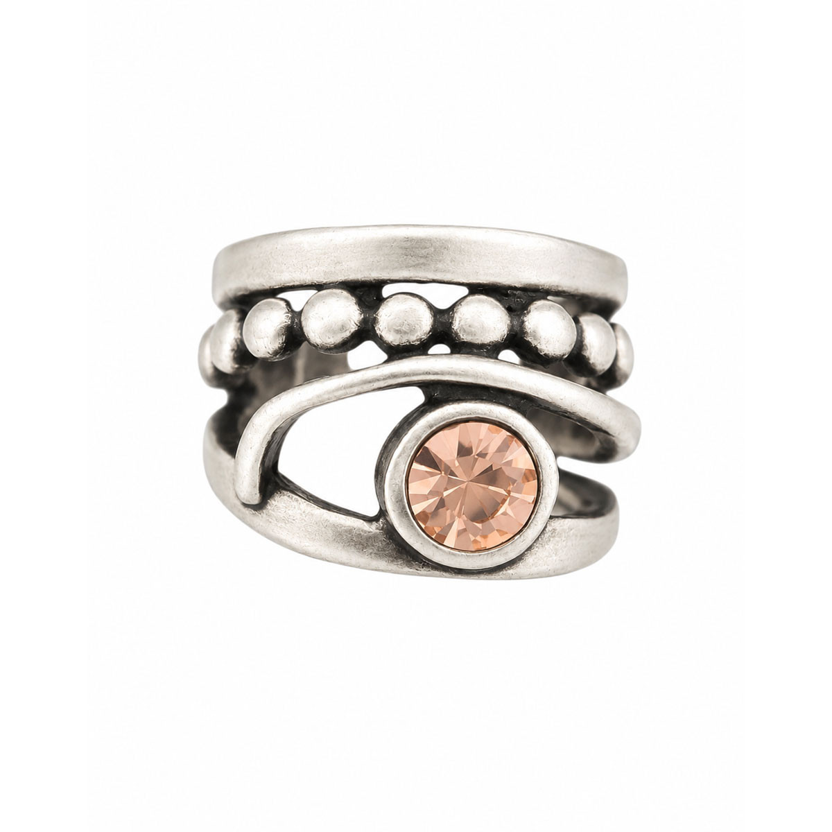 Champagne pink crystal silver-plated ring. 