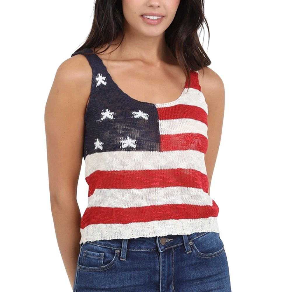 Angie Clothes - American Flag Knit Tank Top - Red White and Blue
