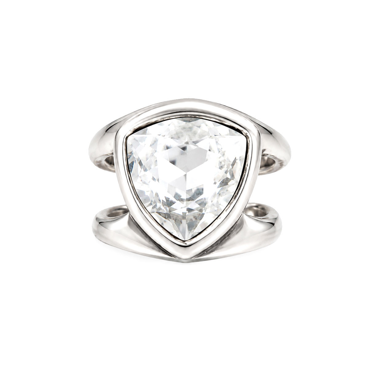 Silver-plated clear crystal adjustable ring. 