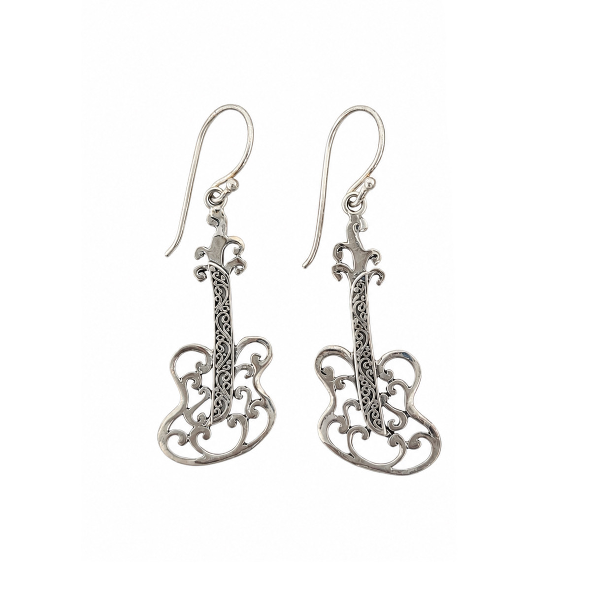 Sterling silver guitar dangle earrings. 