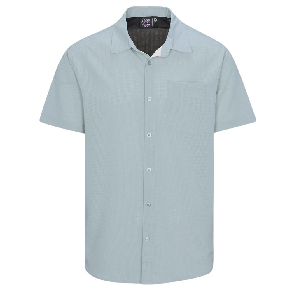 Psycho Tuna Button Up Short Sleeve Shirt - Lake Erie - Glacier - front view