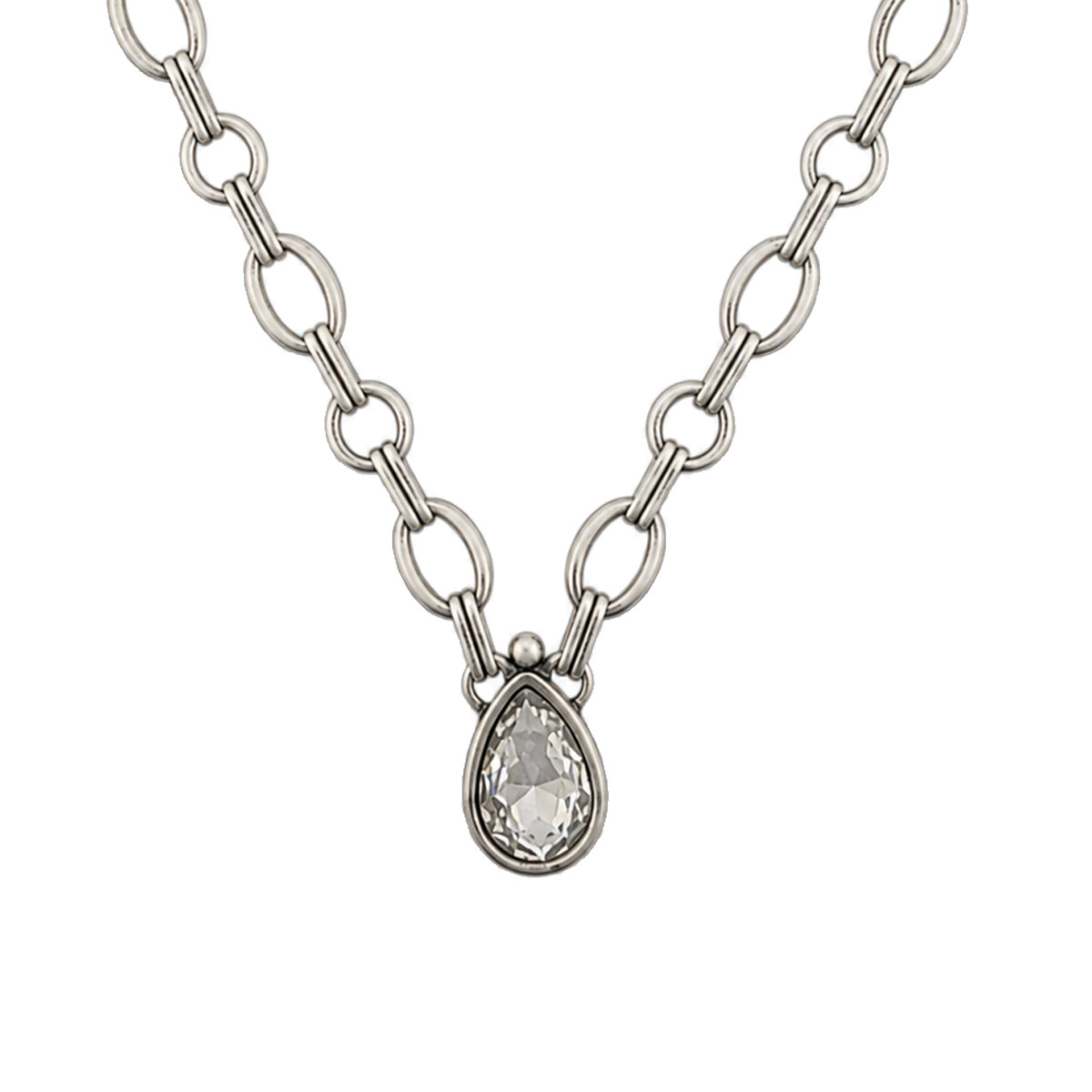 Clear teardrop crystal chain link necklace. 