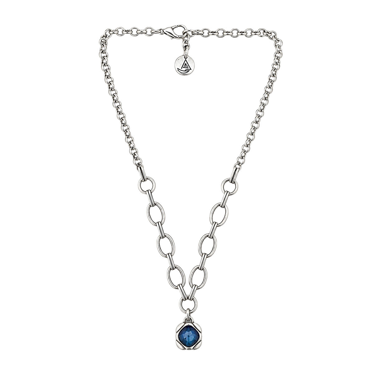 Sapphire-blue crystal silver-plated necklace.
