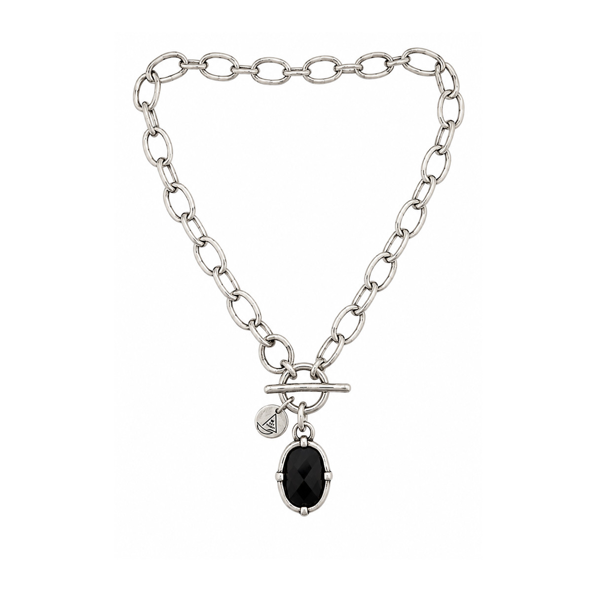 Black crystal silver-plated toggle necklace. 