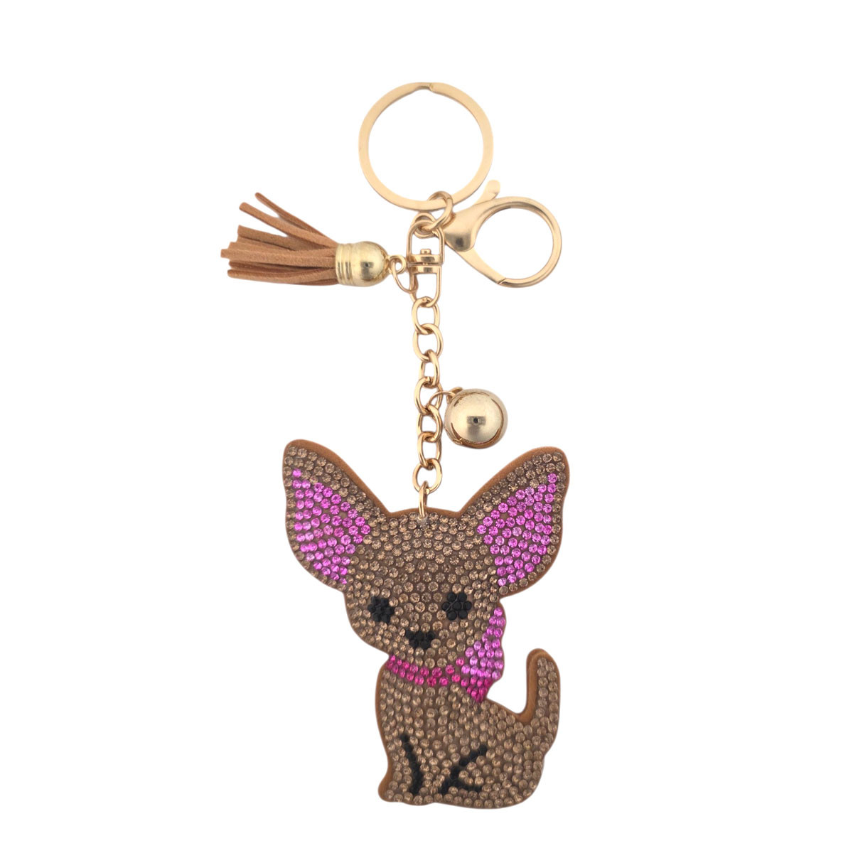 Brown chihuahua rhinestone keychain. 