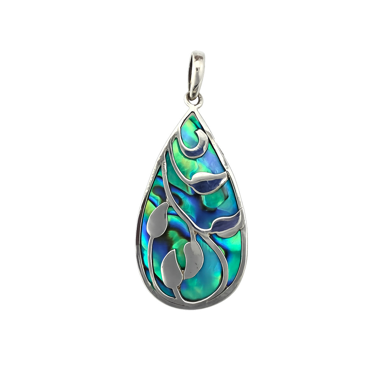 Teardrop abalone shell sterling silver pendant. 
