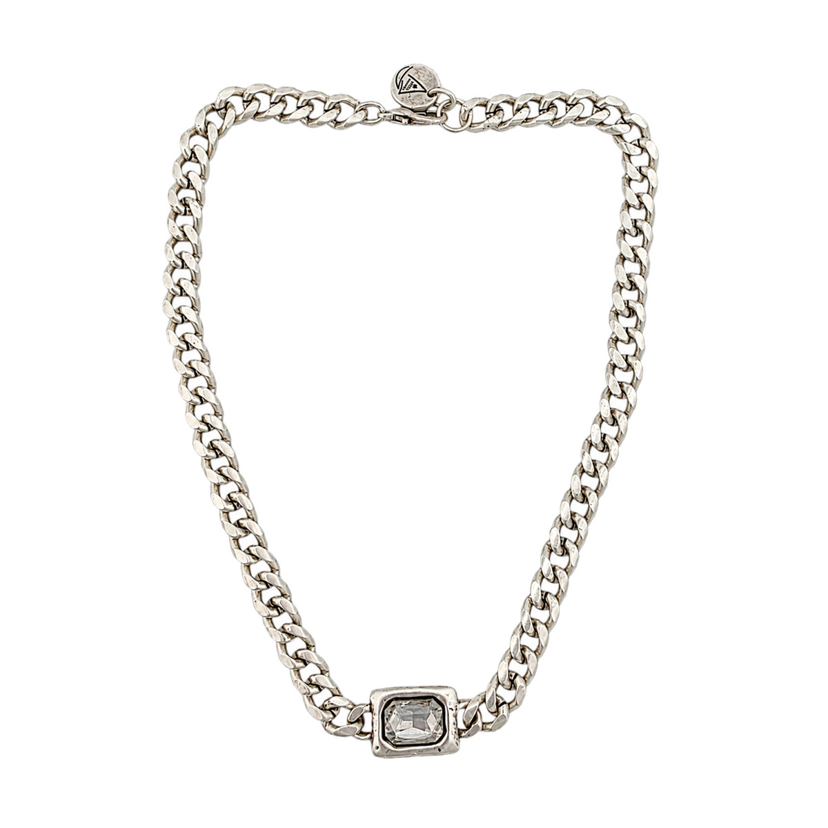 Clear rectangle crystal chain necklace.