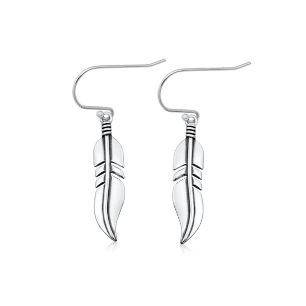 Feather sterling silver dangle earrings. 