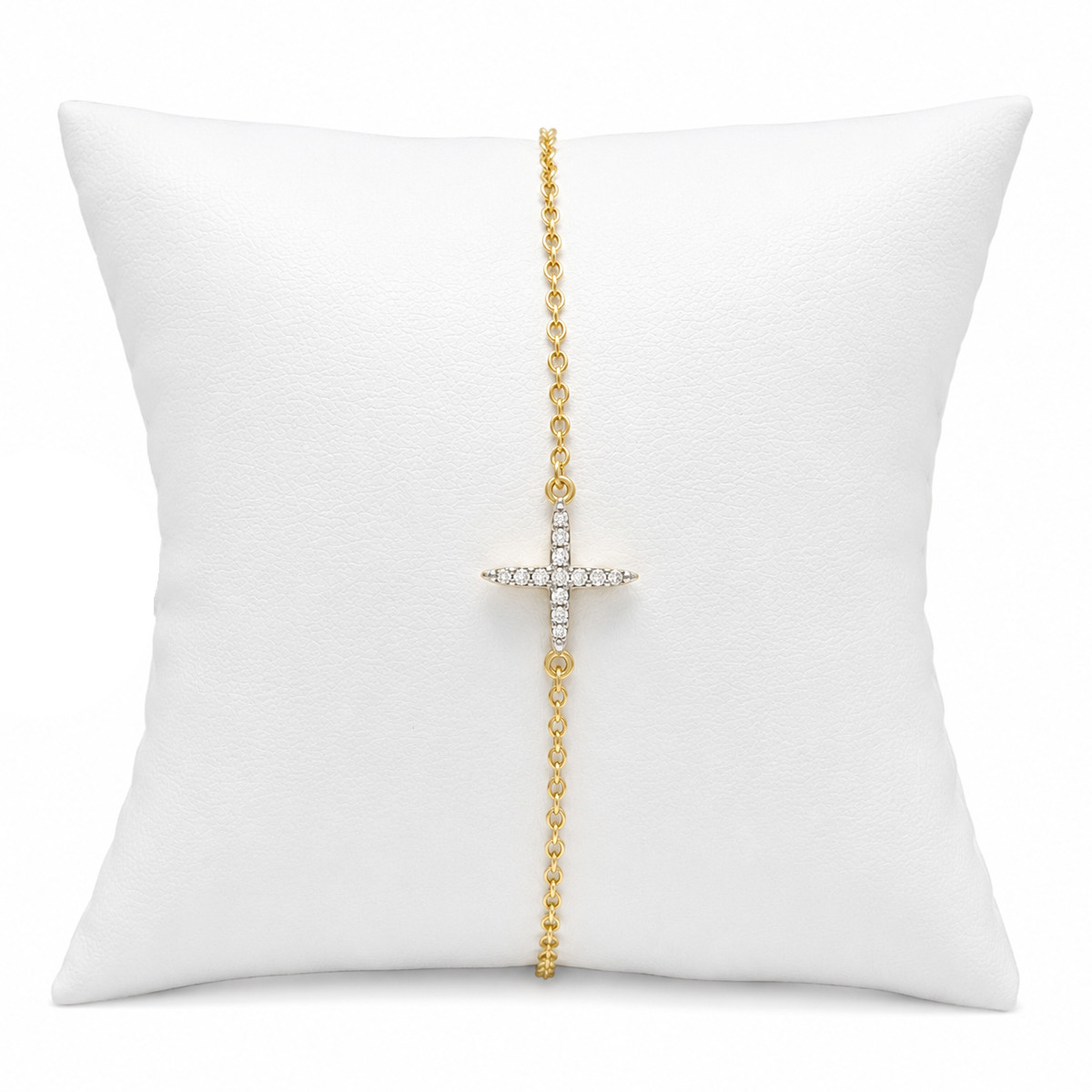 Pave cross 14kt gold-plated bracelet. 