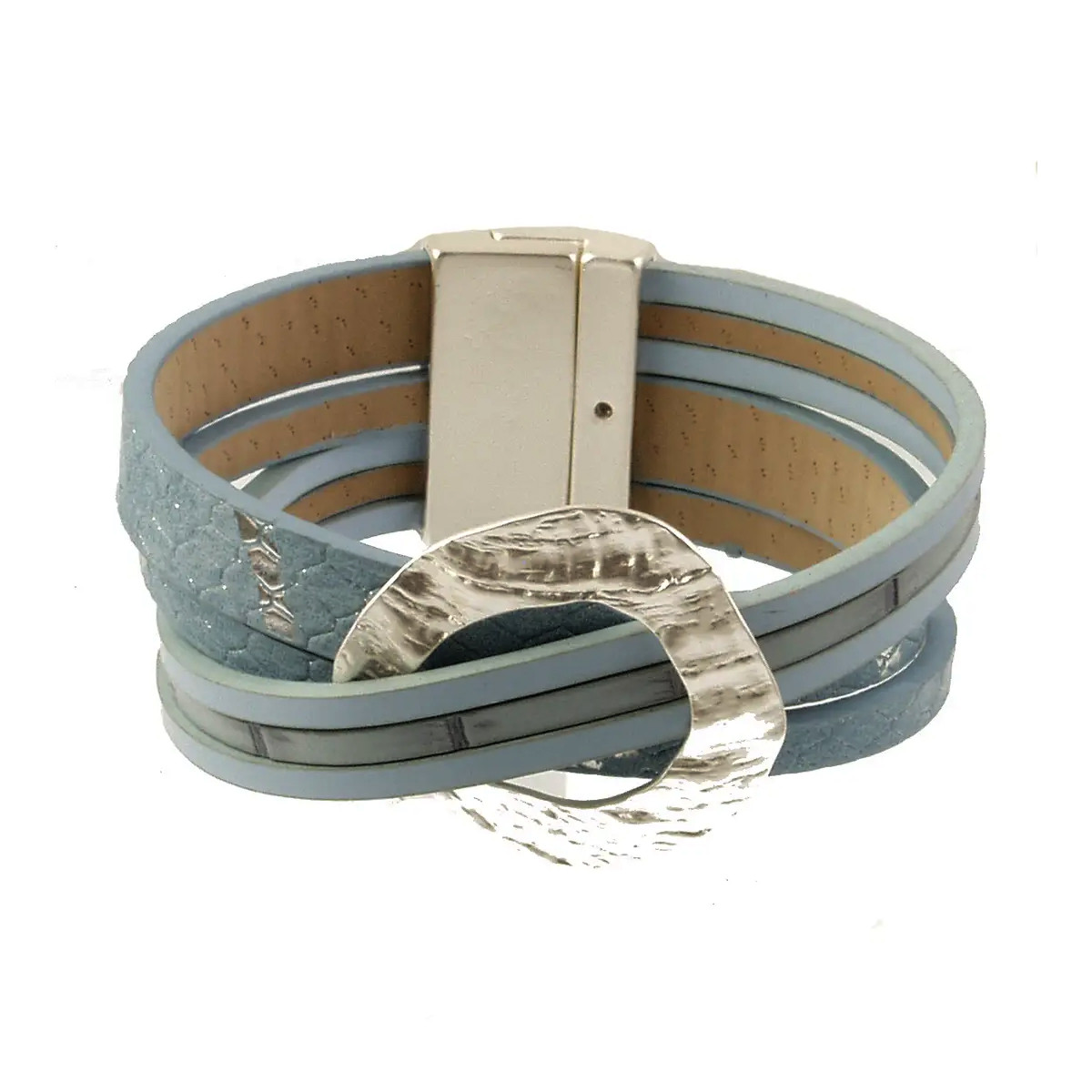 Blue silver vegan leather magnetic bracelet.