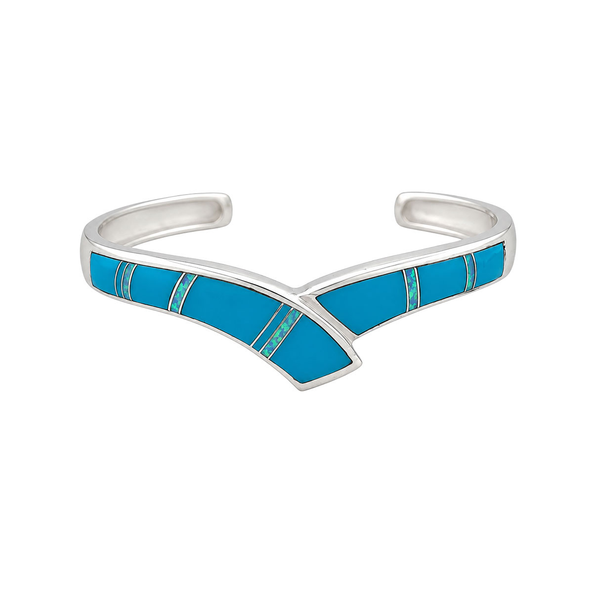 Kingman Turquoise and Opal sterling silver cuff bracelet made in the USA. 