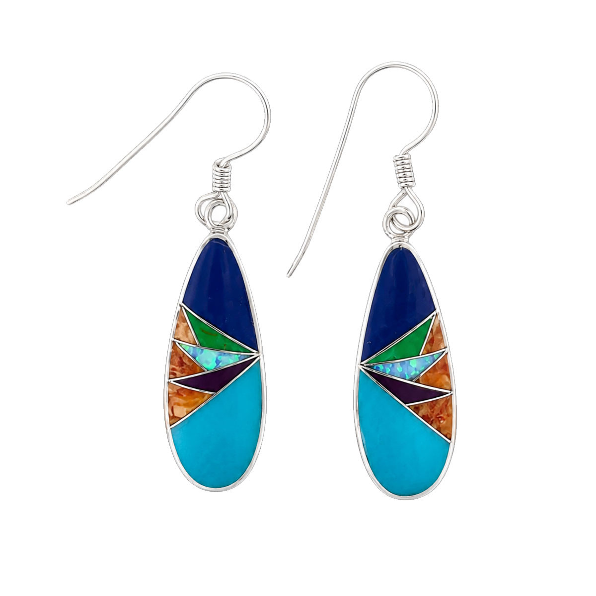 Sterling Silver Multi-Stone Inlay Teardrop Earrings – Made in USA