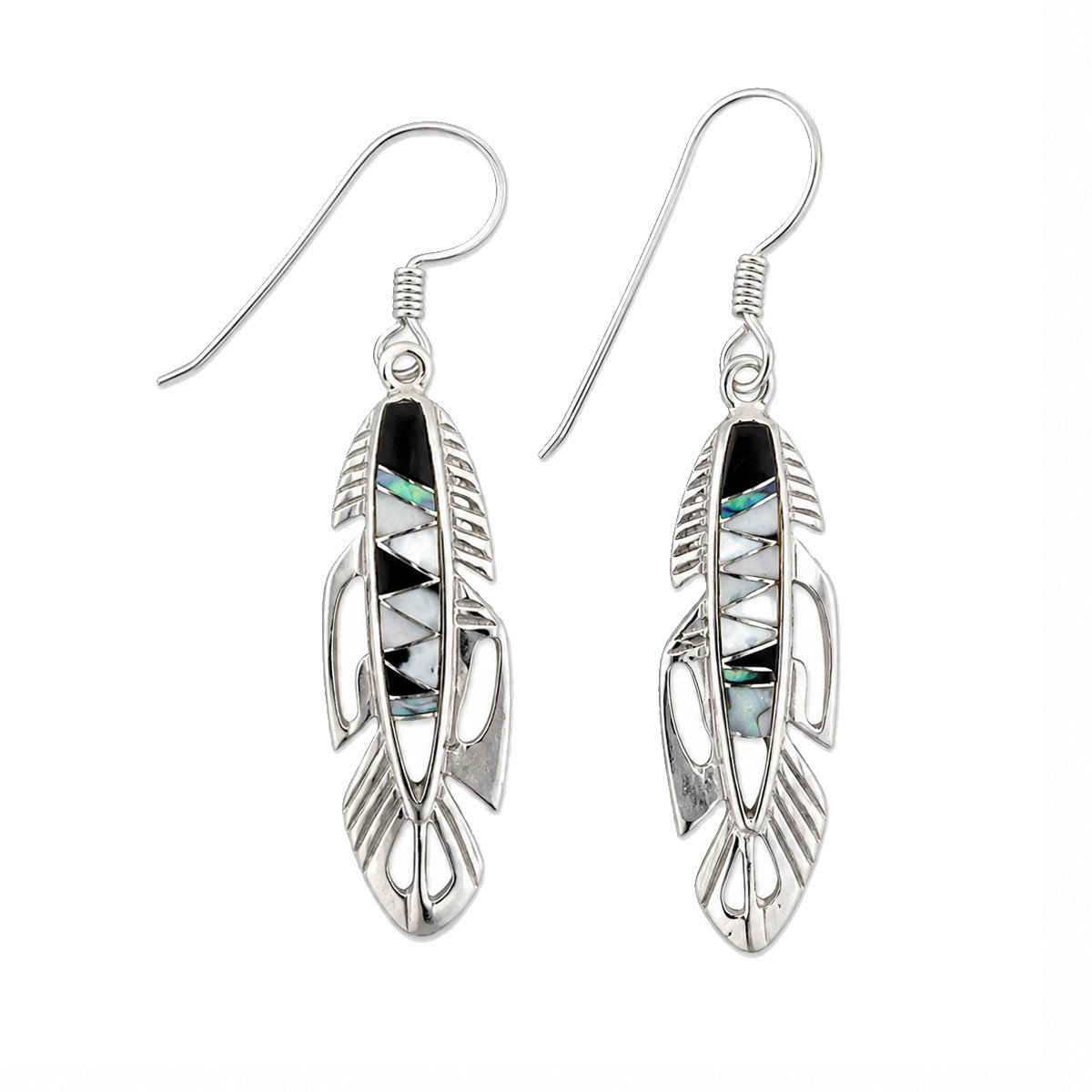 Sterling Silver White Buffalo Onyx Opal Feather Earrings