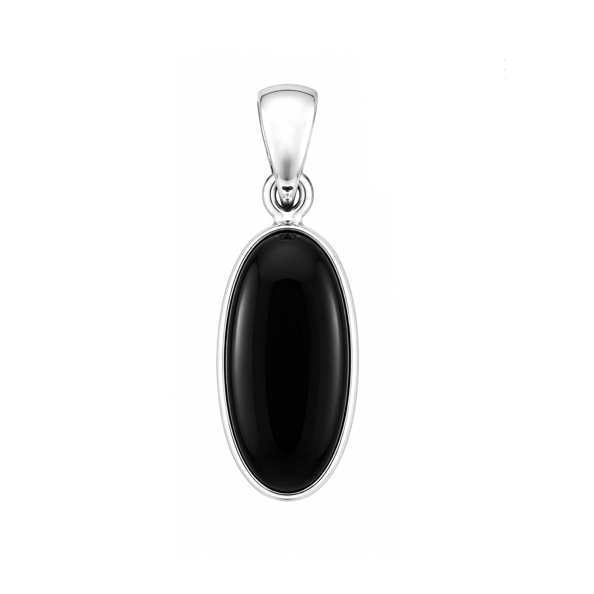 Sterling Silver Black Onyx Long Oval Pendant – Front View