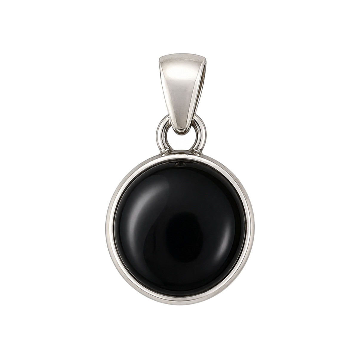 Sterling Silver Black Onyx Round Pendant – Front View