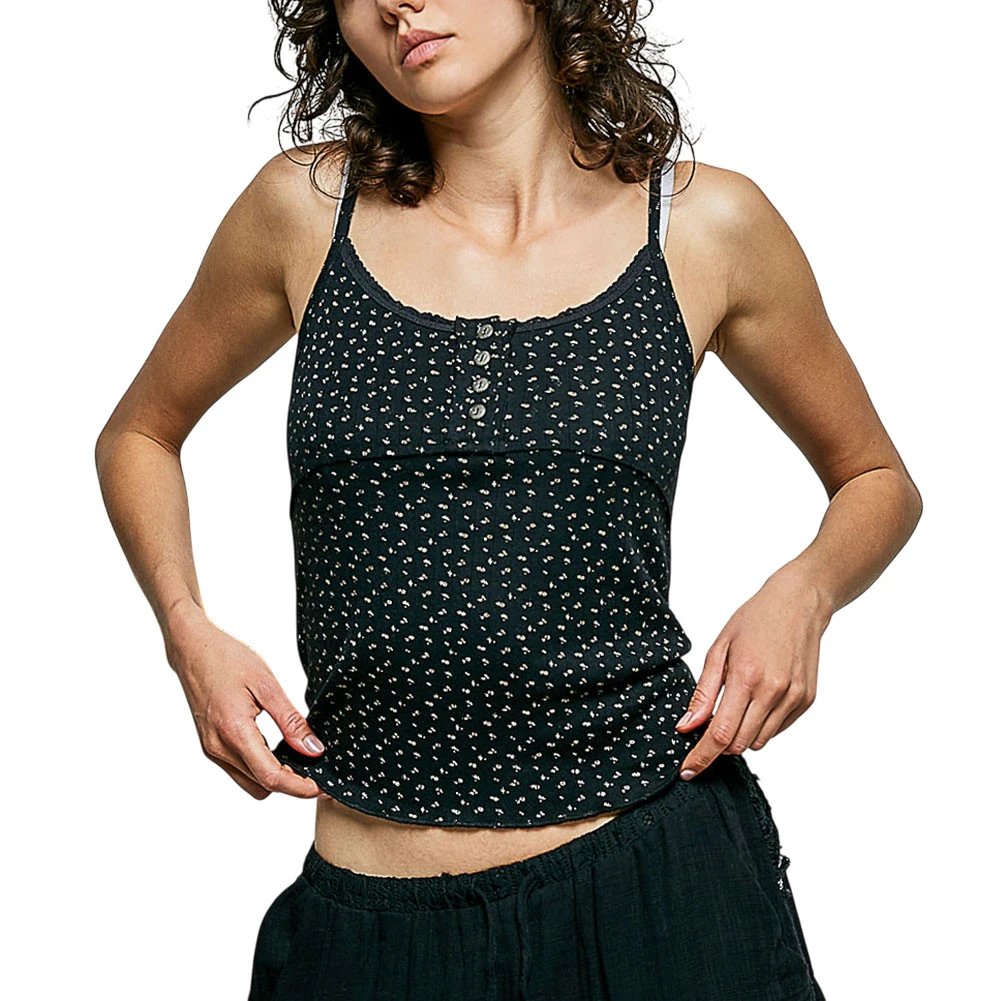 POL Clothing Floral Print Tank Top - Black