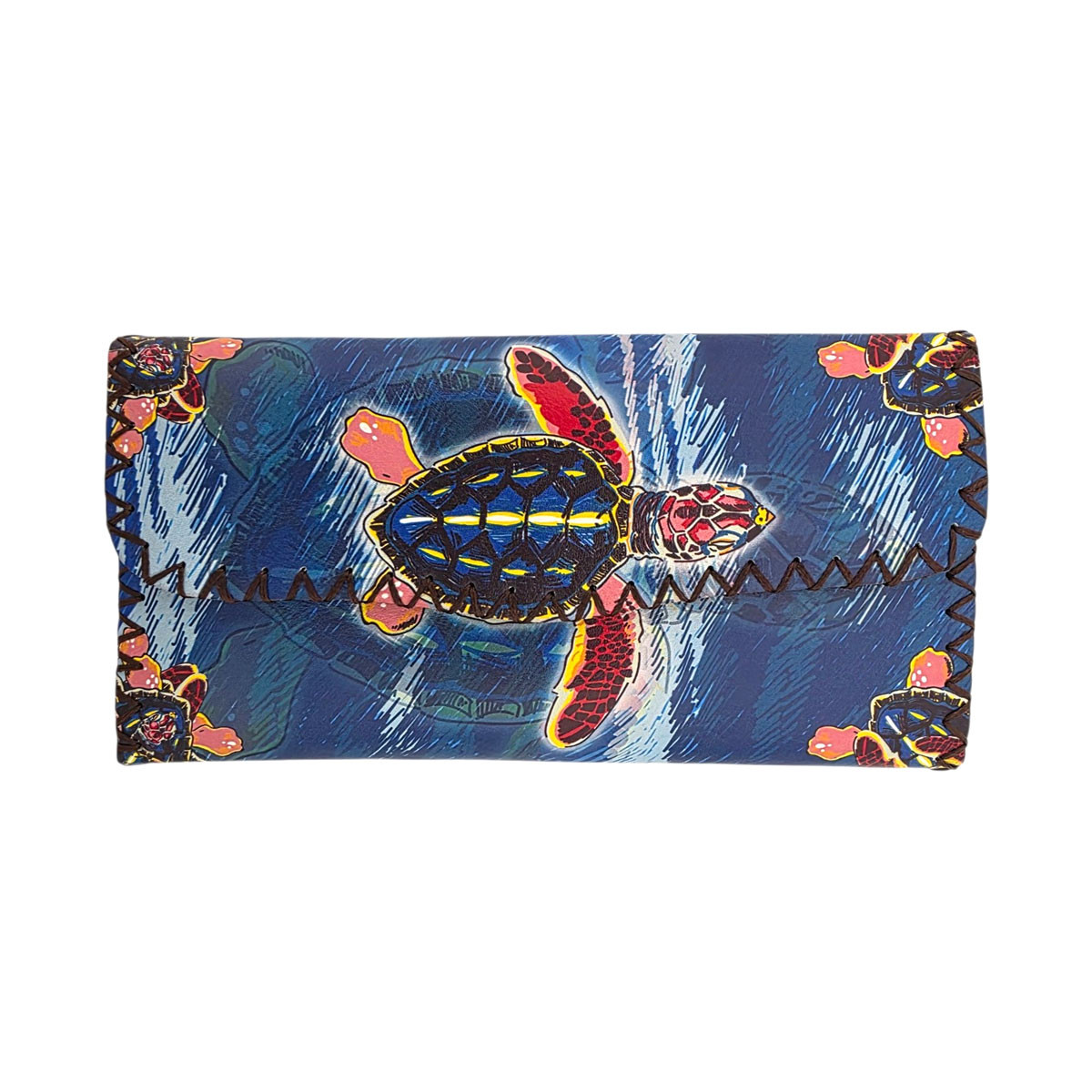 Blue Sea Turtle Faux Leather Wallet - Front View