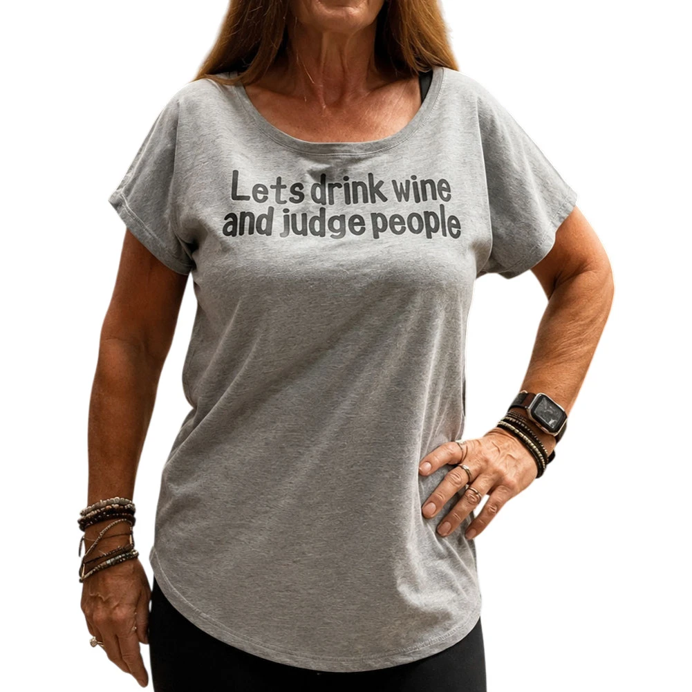 PLB Grey Heather Short Sleeve Top - LETS DRINK WINE AND JUDGE PEOPLE